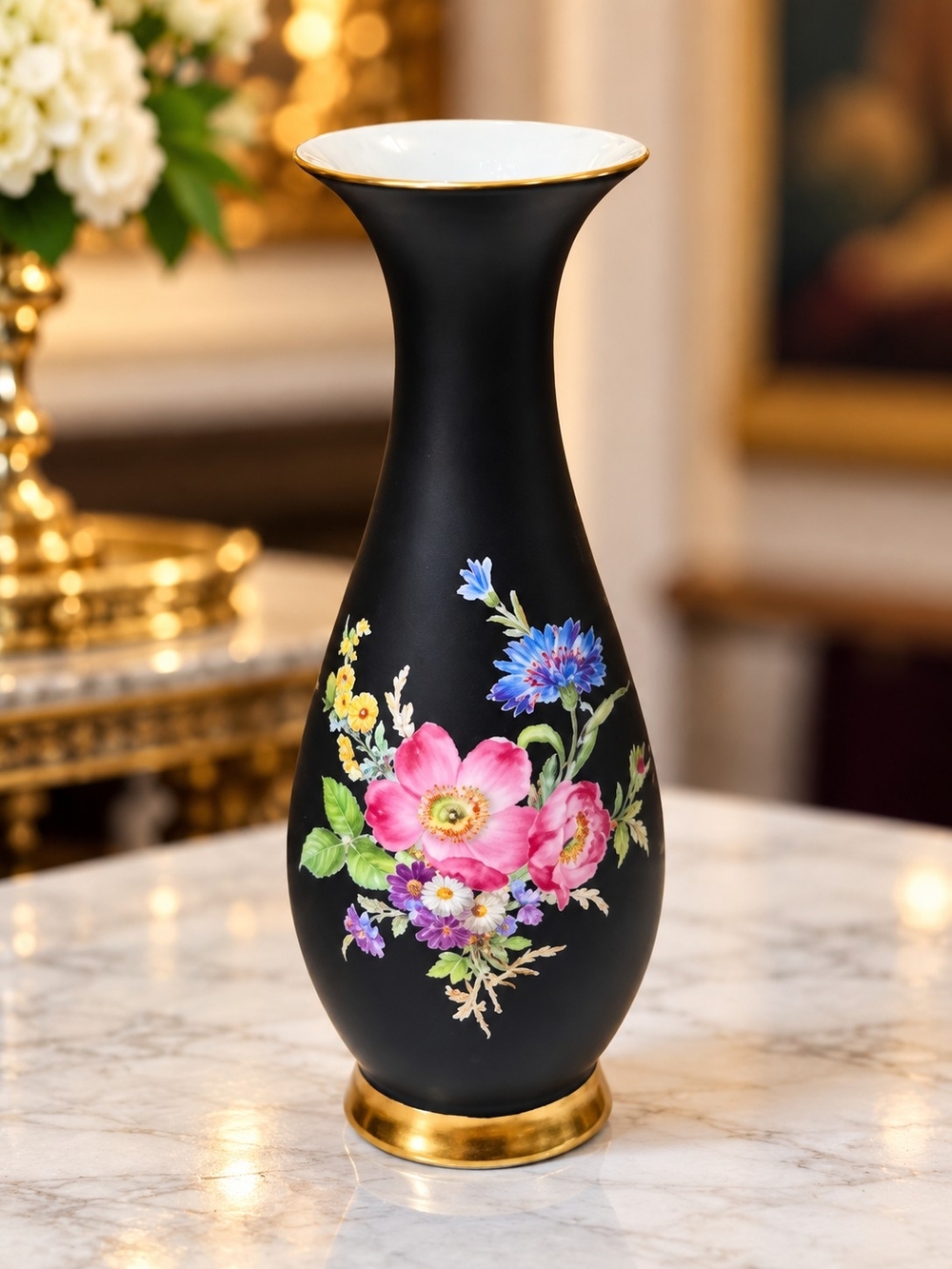 Vintage Royal Porzellan Bavaria KM Black Floral Porcelain Vase – Handarbeit Germ